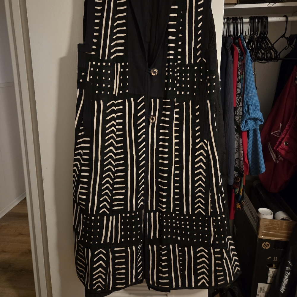Vintage Sam Hilu Black and White African Mud Cloth Vintage Duster Coat